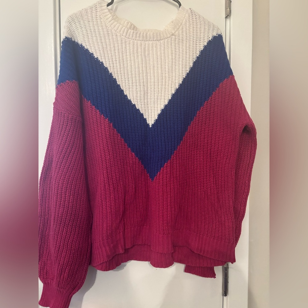 Blue, Pink, and White Sweater